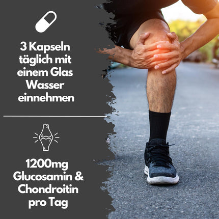 Glucosamine Chondroitin high dose - 1200 mg per day - with turmeric, frankincense, hyaluronic acid, vitamin C, collagen &amp; piperine - 180 capsules, laboratory-tested