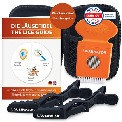 Original 3-in-1 Lausinator with box, including 2 hair clips | Lice comb and nit comb for children and adults made of metal