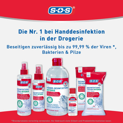 SOS Disinfectant Spray INTENSE for hands and surfaces | Eliminates 99.99% of bacteria, fungi, and viruses* (e.g., herpes, flu, and noroviruses) | Extended spectrum of activity** | 9 x 250ml