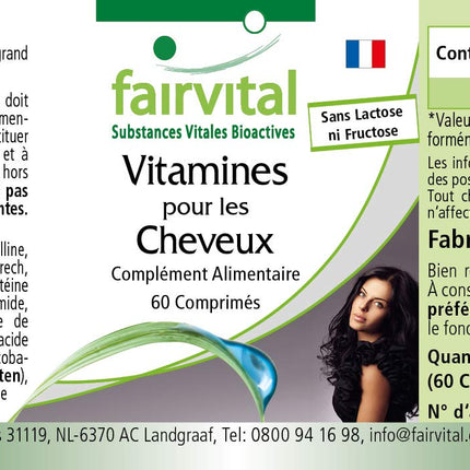 Fairvital | Hair Vitamin Tablets - Hair Vital - HIGH DOSE - 60 Tablets - with Vitamin B-12, Biotin, Zinc, Trace Elements, Brewer's Yeast, and Soy Protein
