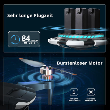 Durable brushless motor drone with 84 minutes super long flight time, drone with 4K HD camera for beginners, CHUBORY A77 WiFi FPV quadcopter, follow mode, auto-hover, 3 batteries, carrying case