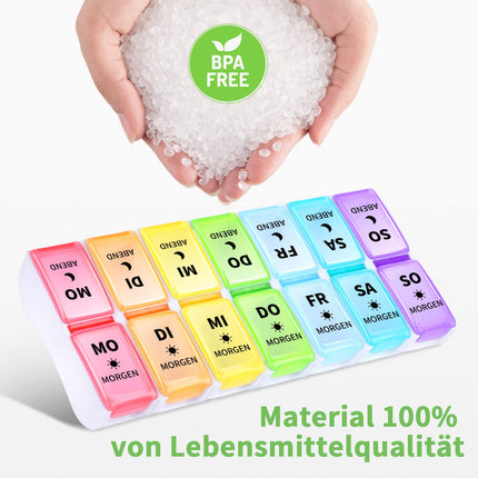 Opret German pill box 7 days 2 compartments morning evening, removable pill box, pill box medication box 7 days tablets weekly box pill box pill box 14 compartments