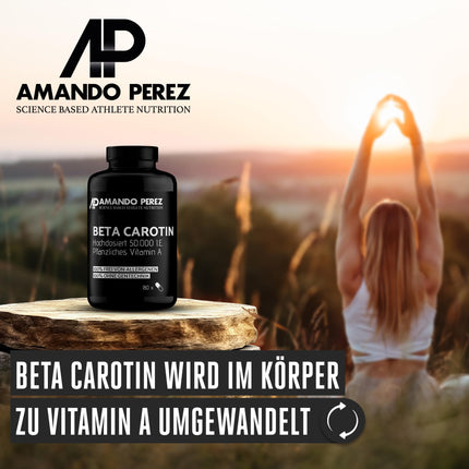 Amando Perez Beta Carotene 50,000 IU Depot Tanning Capsules - 180 Softgels High Dose &amp; Vegan - Precursor to Vitamin A - Free from Allergens &amp; Non-GMO - Natural Tan