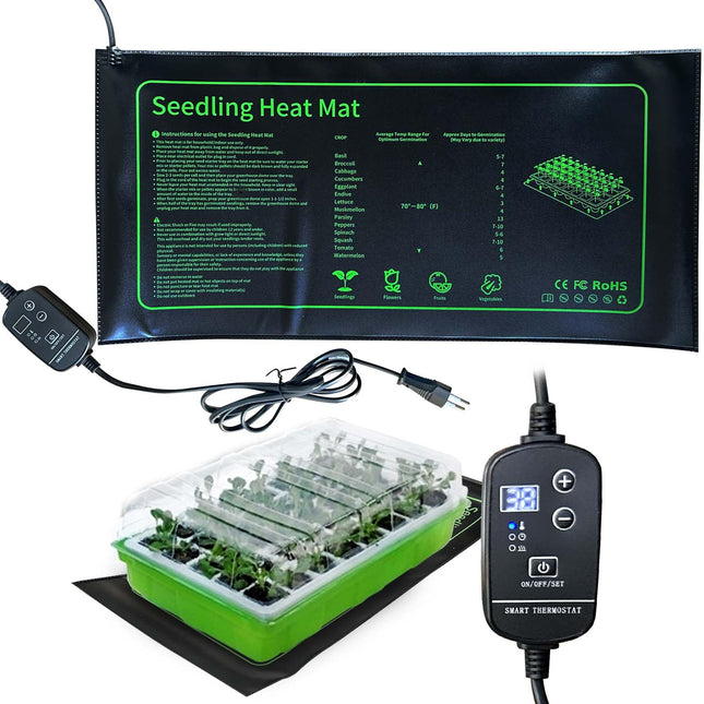 Plant Heating Mat Graphene, Heat Mat for Seedling Germination, IP67 Waterproof 20W Temperature Heating Pad Mat Warmer Bed Mat for Cultivation Greenhouse or Growbox (53*25 cm, with Thermostat Timer)