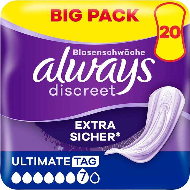 Always Discreet Incontinence Pads for Women Ultimate Day 20 Pack