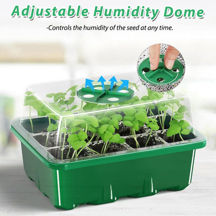 PNOOFR 5 Pack Indoor Greenhouse Propagator, Mini Greenhouse Propagation Set, Lid Indoor Greenhouse Propagation Set, Propagation Tray with Ventilation, for Seedling Plant, Including Tools (Green)