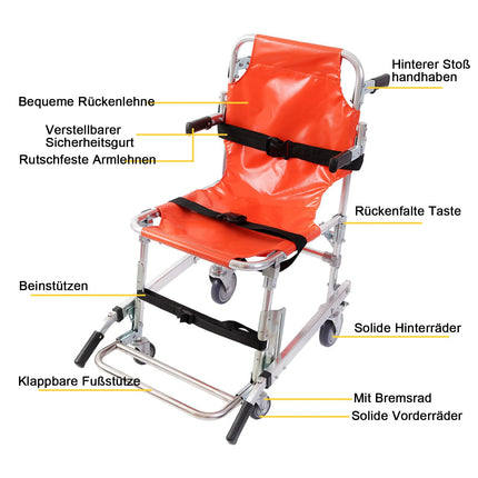 Ywanwj EMS Stair Chair Aluminum Alloy Lightweight Stair Chair Lifts Folding Rescue Firefighter Evacuation Chair for Ambulance with Quick Release