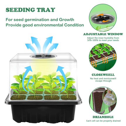 Indoor greenhouse cultivation box, 6 pieces cells mini greenhouse cultivation set with timing controller adjustable brightness, mini greenhouse cultivation box for cultivation with plant lamp and lid