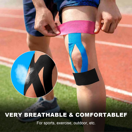 Kinesiology Tape Sport (3 rolls 5m), Elastic Cotton Sports Tape, Self-adhesive Tape for Muscles and Joints, 5cm Wide (Blue &amp; Black &amp; Pink)