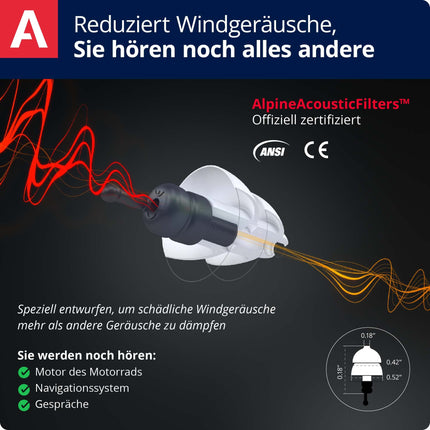 Alpine MotoSafe Tour Hearing Protection Earplugs Touring Plugs - Prevent hearing damage from motorcycling - Traffic still audible - Comfortable hypoallergenic material - Reusable