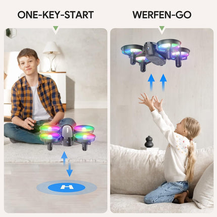 Mini Drone with Camera HD 1080P for Kids Beginners, TOMZON RC Quadcopter with Colorful LEDs, Long Flight Time, 360° Propeller Protection/Throw Go/3D Flip/, Helicopter Remote Controlled Toy Drone Indoor