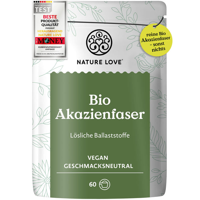 NATURE LOVE® Organic Acacia Fiber Powder – 360 grams – 80% fiber, soluble, tasteless &amp; versatile – 60 servings – vegan, laboratory-tested &amp; produced in Germany
