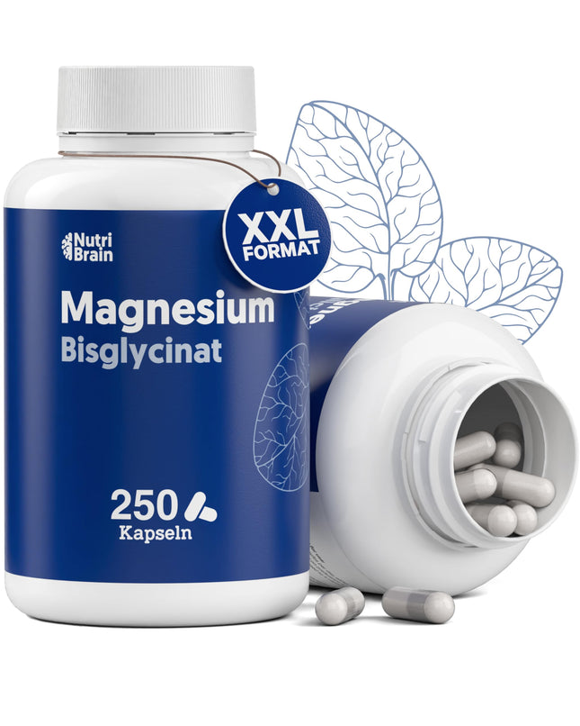 Magnesium bisglycinate 2000 mg - HIGH DOSE, 250 capsules | Premium: Chelated magnesium with high bioavailability for restful sleep, energy, bones and muscles, and concentration.