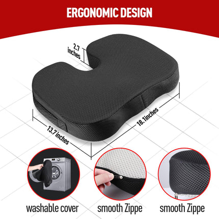 Seat cushion, memory foam coccyx cushion, ergonomic seat cushion, office chair, car seat cushion, wheelchair seat, for tailbone, sciatica, hemorrhoids, back pain relief