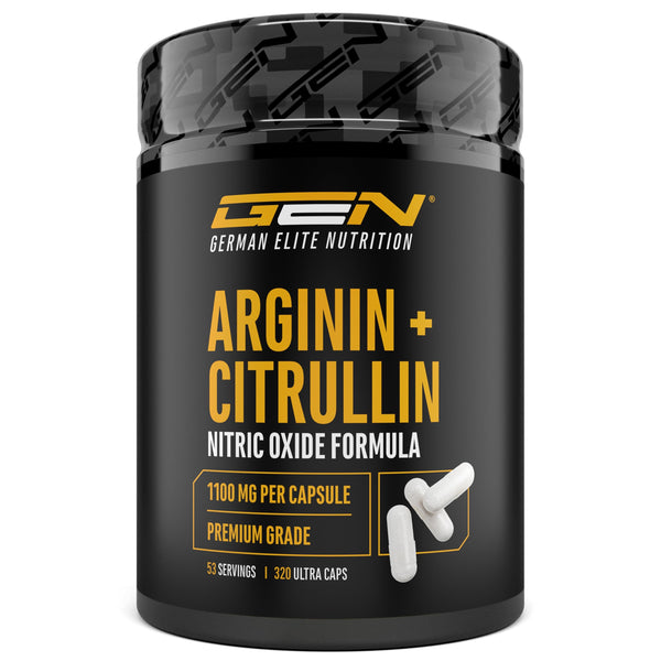 L-Arginine + L-Citrulline - 320 Capsules - 1100 mg per capsule - Citrulline + Arginine Base in a 1:1 ratio - Premium Amino Acids - Laboratory-tested quality - German Elite Nutrition