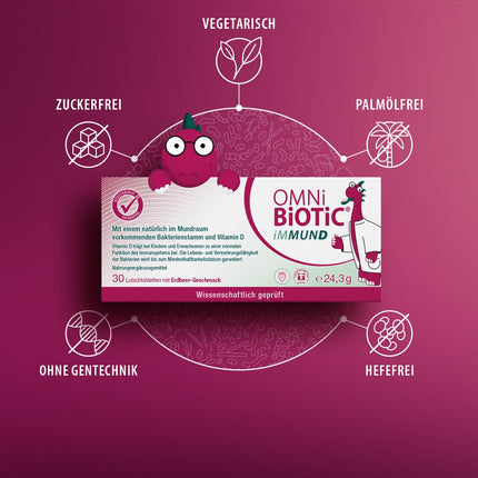 OMNi BiOTiC iMMUND | 60 Lozenges | 1 bacterial strain | 1 billion germs per lozenge | Vitamin D | Vegetarian | Sugar-free | For daily use | For adults and children