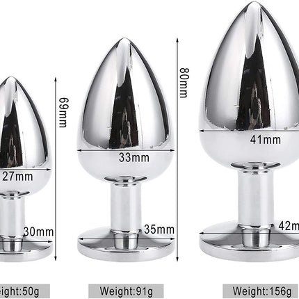 Greenpinecone Small Medium Large Metal Anal Plug Set Buttplug Anal Butt Plug with Crystal Diamond