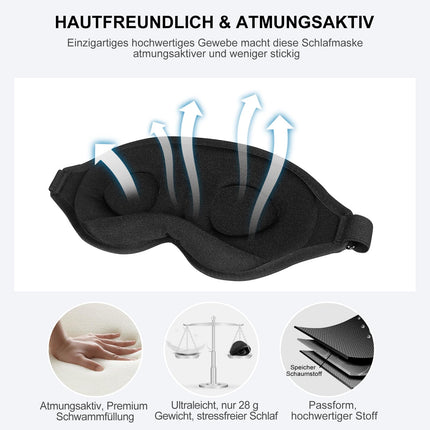 Aosun Sleep Mask for Side Sleepers, 2024 Upgraded 3D Eye Mask Sleep Masks for Men and Women, 100% Light Blocking Sleeping Mask with Adjustable Elastic Strap for Travel (Black)