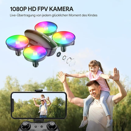 Mini Drone with Camera HD 1080P for Kids Beginners, TOMZON RC Quadcopter with Colorful LEDs, Long Flight Time, 360° Propeller Protection/Throw Go/3D Flip/, Helicopter Remote Controlled Toy Drone Indoor