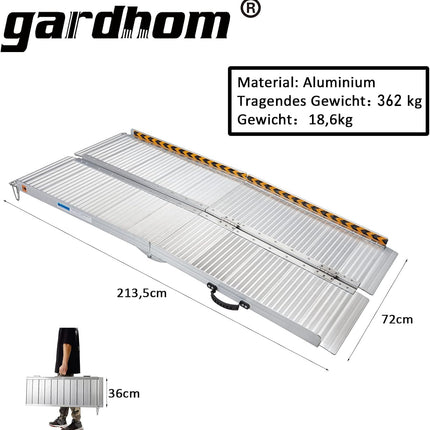 Foldable wheelchair ramp, gardhom wheelchair ramp for stairs 214cm, 362kg load capacity, anti-slip, extra wide 72cm threshold ramp for home stairs and doors