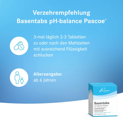 Basentabs pH-balance Pascoe - 200 alkaline tablets with high acid-binding capacity - For deacidification of the body - With magnesium, calcium, and zinc - For the acid-base balance