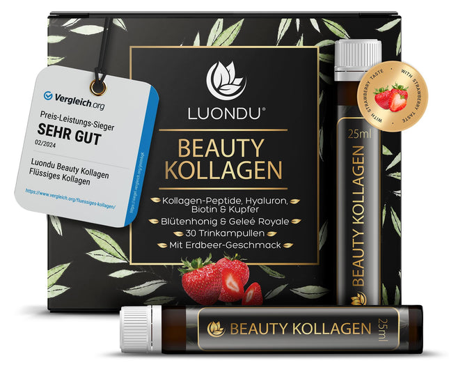 Luondu Beauty Collagen Drinking Ampoules with Hyaluronic Acid (30 Ampoules with 2500mg Premium Liquid Collagen) | Anti-Aging* Drinkable | With Biotin, Copper &amp; Vitamin C, Blossom Honey &amp; Royal Jelly