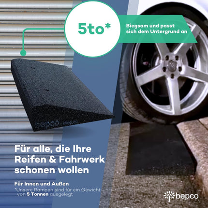 bepco curb ramp set (2 pieces) LxWxH: 50 x 25 x 5 cm made of rubber (black) access ramp, door threshold ramp, with embedded washers for fastening