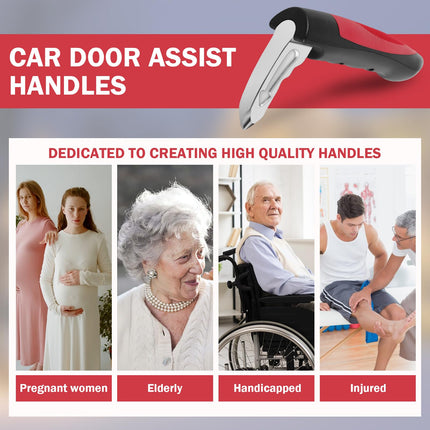 2 PCS Car Entry Aid for Seniors 180KG Load Capacity, Car Handle for Seniors with Car Safety Hammer Function, Non-Slip, Rustproof, Car Handle Car Exit Aid for All Types of Car Doors (Red)