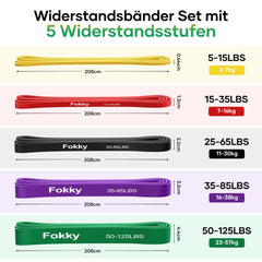 Fokky Fitness Bands Resistance Bands with 5 Levels, Resistance Bands with Door Anchor, 2*Handles, Exercise Instructions &amp; Carrying Bag, Gymnastic Band Pull-Up Band Fitness Band for Muscle Building, Yoga, Pilates Set of 5