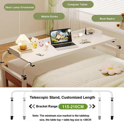 GXQFC Overbed Table on Wheels Height Adjustable 65-95 cm/Width Adjustable 115-210 cm, Overbed Table Mobile Desk Nursing Table Laptop Table Bedside Table for Home Office (Color: Wood)