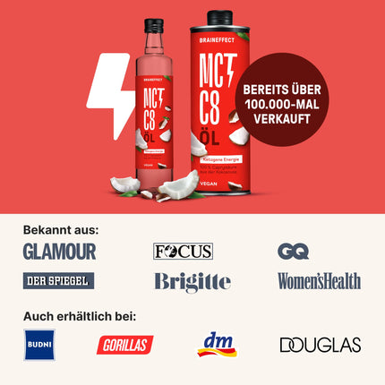 BRAINEFFECT MCT Oil C8 (500ml) - Produces 300% more ketones than other MCT oils (100% C8) - Ketogenic Diet - Pure Coconut Oil Extract - Ideal for Ketogenic Diet &amp; Bulletproof Coffee