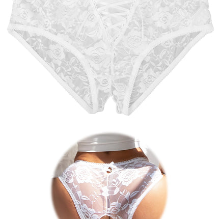 ohmydear Erotic Women's Panties Large Sizes Briefs Open Crotch for Women Crossover Strap String Thong Open Crotch Lingerie Crotchless Underwear for Women White