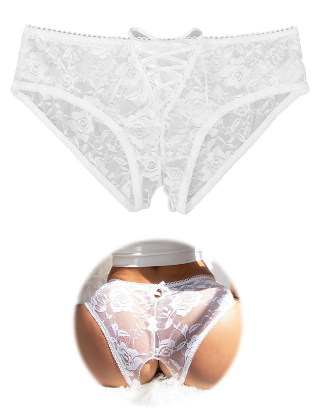 ohmydear Erotic Women's Panties Large Sizes Briefs Open Crotch for Women Crossover Strap String Thong Open Crotch Lingerie Crotchless Underwear for Women White