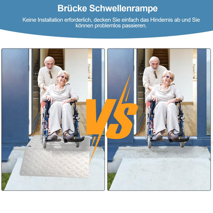 Vigevee door threshold ramp, wheelchair ramp made of aluminum, wheelchair ramp, load capacity 270 kg, threshold ramp, threshold bridge, non-slip, portable with handles (60 x 70 x 10 cm)