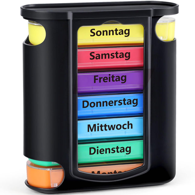 Opret pill box 7 days with 4 compartments for morning, noon, evening and night, medication box, pill box, pill box, tablet box, tablets weekly box, organizer, supplement box