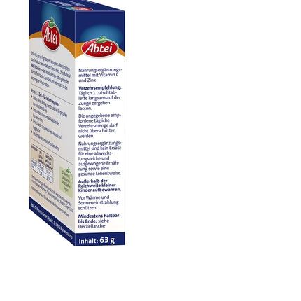 Abtei Vitamin C + Zinc - valuable vitamin supplement for lozenges - to support the immune system and cell protection - gluten-free, vegan - 1 x 30 lozenges