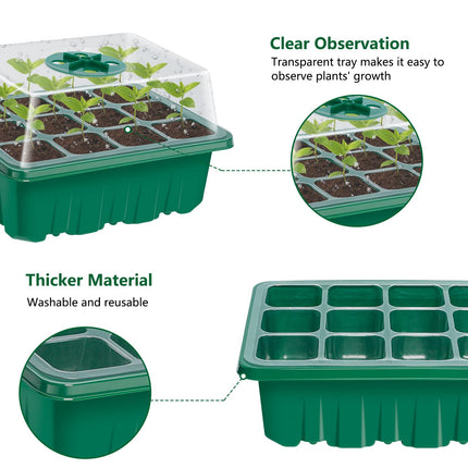 Ponsey Mini Greenhouse with Lid 3 Pack Indoor Greenhouse for Plants Germination Seedlings Growing Kit Adjustable Humidity Grow Tray Dome Base Growing (12 Cells per Tray)