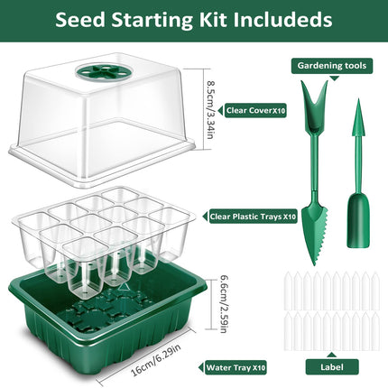 Verdenu 10 Pack Indoor Greenhouse Propagator, 120 Cells Mini Greenhouse for Starting Seedling Growth, Germination Kits with Green Mini Greenhouse Floor, 8.4CM Height of Humidity Dome