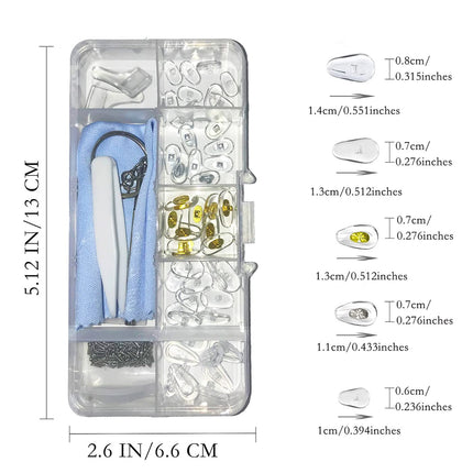 Glasses repair kit, 25 pairs of nose pads, silicone screw-on nose pads for glasses, with screws, tweezers and glasses cleaning cloths