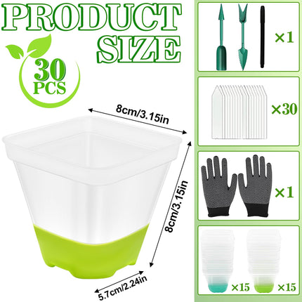 TZEKING 30 Pack Nursery Pots, Transparent Flower Pots with Silicone Bottom, Transparent Plant Pots for Easy Observation, Transplantation, Reusable Plastic Flower Pots for Seeds, Seedlings