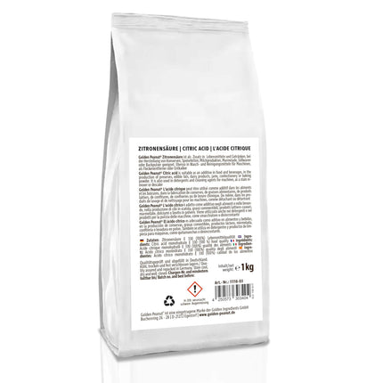 GOLDEN PEANUT Citric Acid Powder 1 kg, E-330 pure citric acid, food grade, natural cleaning and descaling