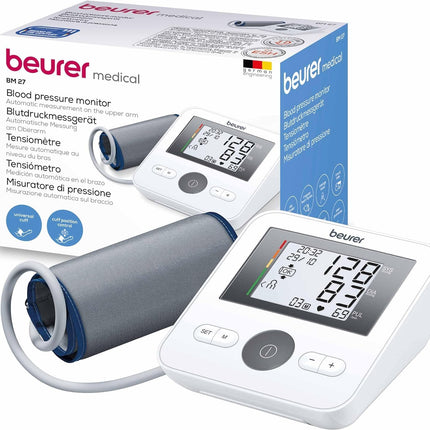 Beurer BM 27 upper arm blood pressure monitor with cuff fit control, clinically validated, for upper arm circumferences of 22-42 cm, risk indicator, arrhythmia detection, notification of application errors