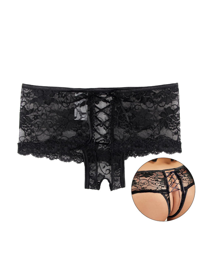 ohyeahlady Open Crotch G-string for women Erotic underwear Sexy panties Large sizes Lace briefs Open Crotch Thong Lingerie Ladies Sexy Underwear Open Crotch Lingerie Chubby Black, 3XL-4XL