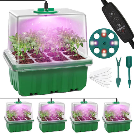 MQFORU Indoor Greenhouse Grow Box with Plant Lamp, 5 Pack 60 Cells Mini Greenhouse Grow Kit with Timing Controller Adjustable Brightness for Plant Growth and Seed Germination
