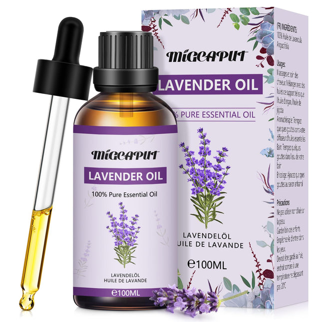 Migcaput Essential Oils Lavender Oil 100 ml, 100% Natural Essential Oils, Premium Quality Aromatherapy Essential Oil, Fragrance Oils for Diffuser, Humidifier, Relaxation, Massage, Bath