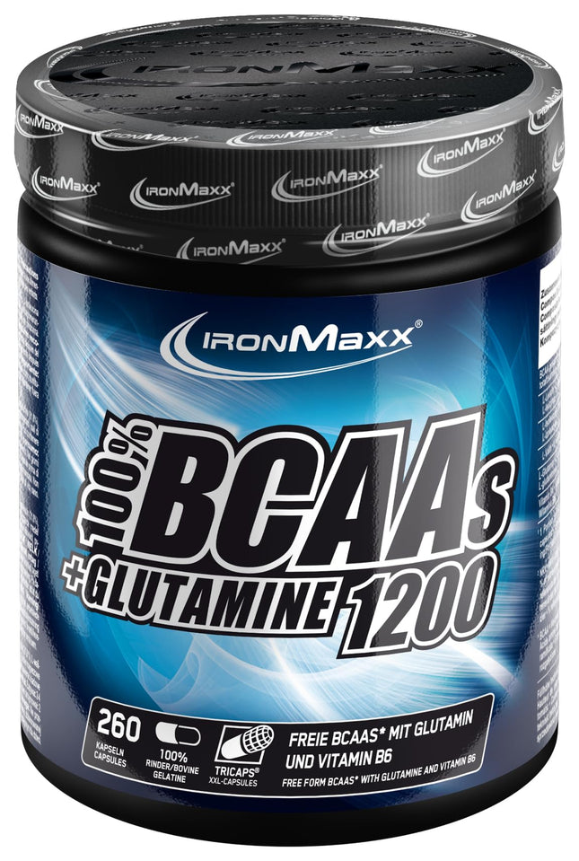 IronMaxx BCAAs + Glutamine - 1200 (260 Tricaps) | BCAA capsules, sugar-free and preservative-free | High-dose amino acid capsules including all BCAAs and L-glutamine