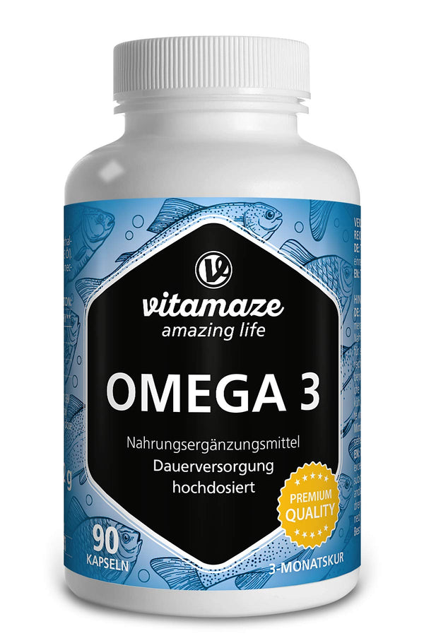 Omega 3 capsules, high-dose, 400 mg EPA &amp; 300 mg DHA in triglyceride form for 3 months, 1 capsule per day, 1000 mg fish oil from sustainable fishing, highest bioavailability, Made in Germany