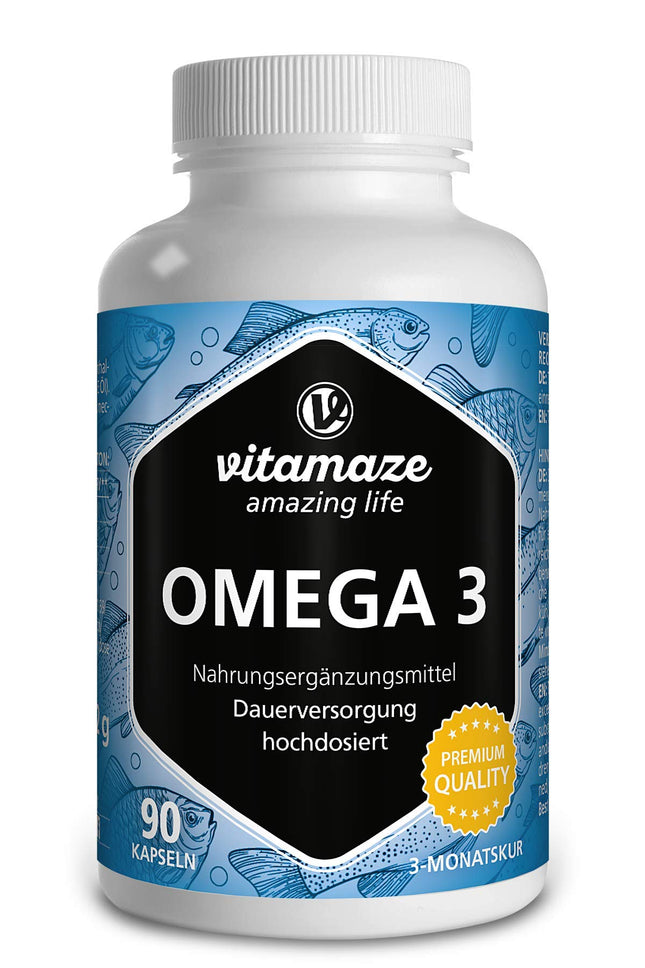 Omega 3 capsules, high-dose, 400 mg EPA &amp; 300 mg DHA in triglyceride form for 3 months, 1 capsule per day, 1000 mg fish oil from sustainable fishing, highest bioavailability, Made in Germany