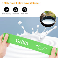 Gritin Fitness Bands [Set of 5] Resistance Bands with 5 Levels, 100% Latex Fitness Band Resistance with German Exercise Instructions &amp; Carrying Bag, Exercise Band for Muscle Building, Yoga, Pilates