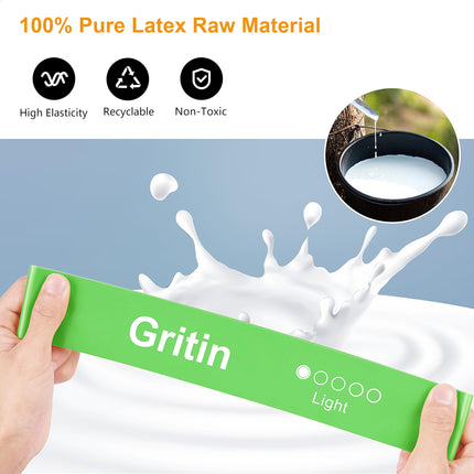 Gritin Fitness Bands [Set of 5] Resistance Bands with 5 Levels, 100% Latex Fitness Band Resistance with German Exercise Instructions &amp; Carrying Bag, Exercise Band for Muscle Building, Yoga, Pilates